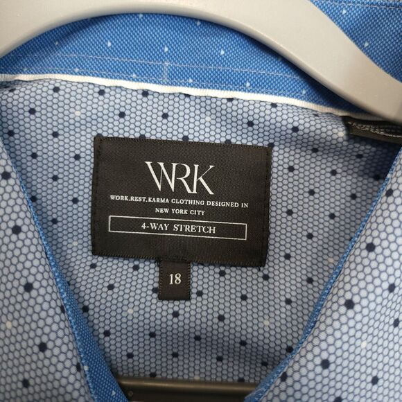 WRK Work Rest Karma Geo Dot Dress Shirt 4 Way Stretch Flip Cuff Men 18 Blue - Picture 9 of 13